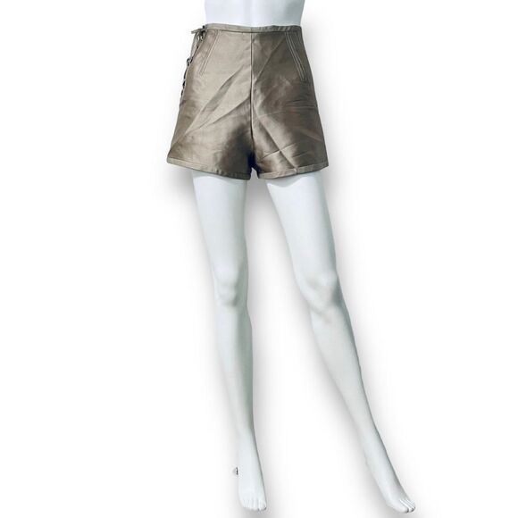 Chloé Metallic Gris Vert Silk Lace-Up High Rise Shorts Size 36 - Picture 1 of 14